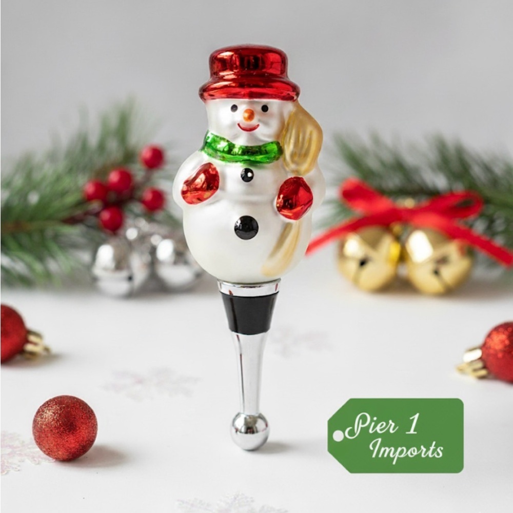 Pier 1 Imports Christmas Snowman Glass Bottle Stopper